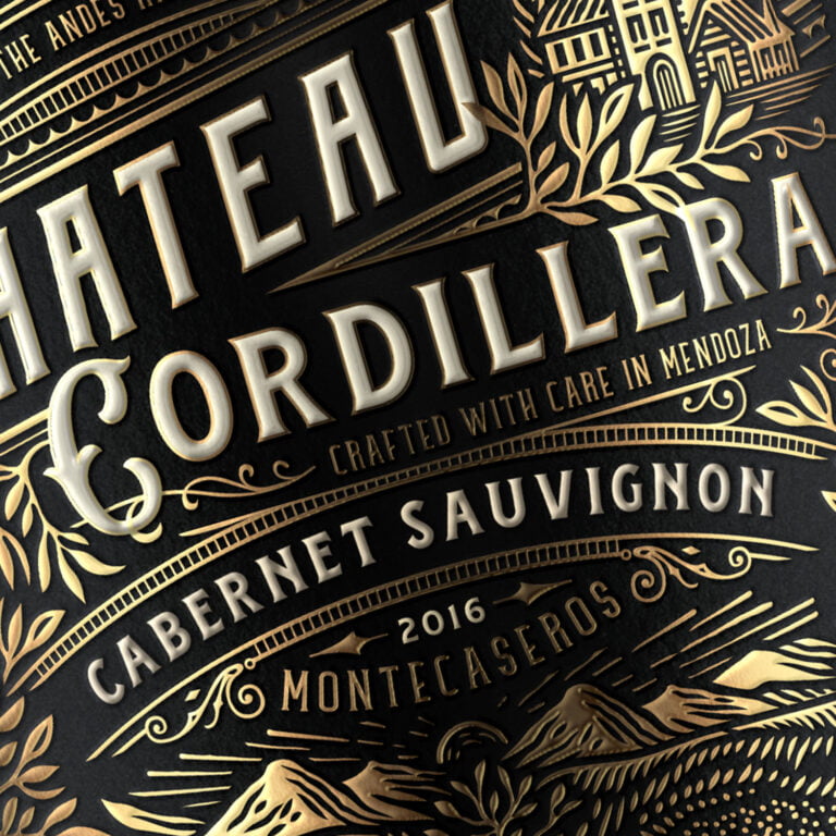Chateau Cordillera wine label design by Oveja & Remi