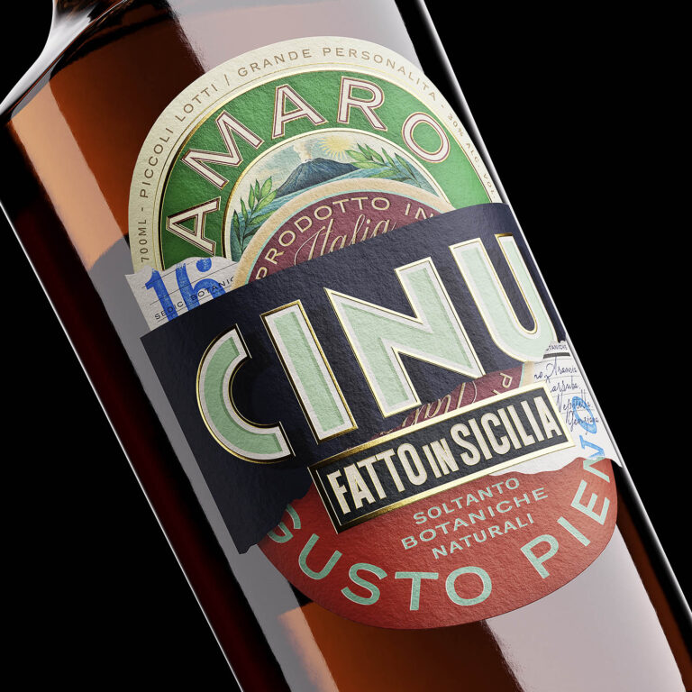 CINU Amaro illustrated alcohol packaging design by Oveja & Remi
