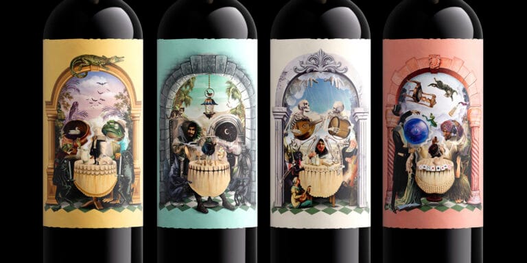 Los Invitados al Festín de los Raros illustrated alcohol packaging design by Oveja & Remi